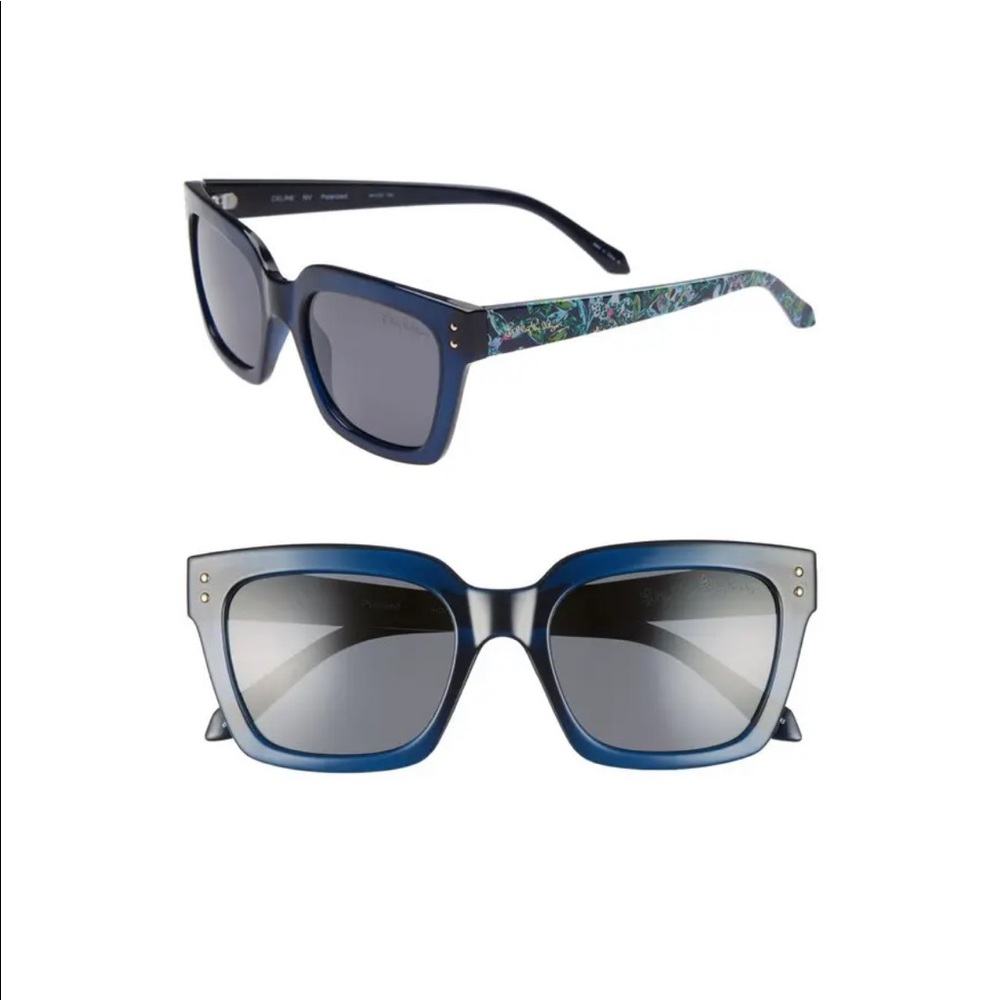 COPY - Lilly Pulitzer, Women's Celine 54mm Polarized Square Sunglasses Navy Cry…